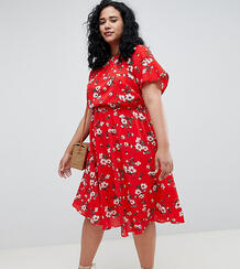 Шифоновое платье миди с цветочным принтом Boohoo Plus - Красный 1270405