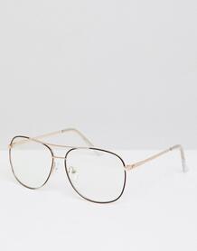 Розово-золотистые очки-авиаторы с коричневой отделкой и прозрачными ст ASOS DESIGN 1234086