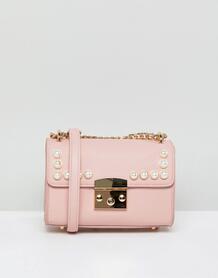 Розовая сумка через плечо с отделкой искусственным жемчугом London Reb London Rebel 1234803