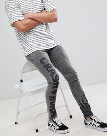 Черные джинсы супероблегающего кроя с принтом ASOS DESIGN - Черный 1284007
