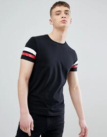 Черная обтягивающая футболка с полосками на рукавах Esprit - Черный EDC by Esprit 1281228
