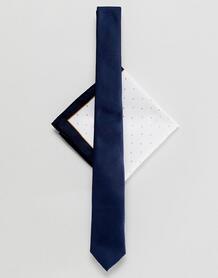 Темно-синий галстук и платок для пиджака в горошек ASOS DESIGN 1257643