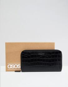 Черный кожаный дорожный кошелек с тисненым крокодиловым узором ASOS DE ASOS DESIGN 1235420