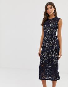 Кружевное платье миди с короткими рукавами Lipsy - Темно-синий 1290820