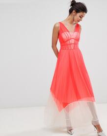 Платье макси колор блок с плиссировкой Coast Luca - Красный 1281212