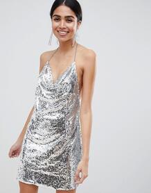 Платье мини с серебристыми пайетками Lasula - Серебряный 1257121