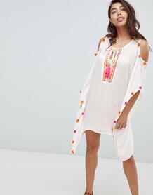 Пляжное платье с вырезами на плечах и неоновыми помпонами Anmol 1219647