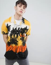 Рубашка с пальмовым принтом и отложным воротником D-Struct - Оранжевый 1200698