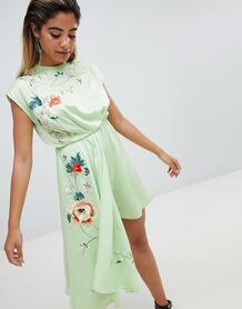 Ромпер с драпировкой и вышивкой ASOS DESIGN - Зеленый 1239976