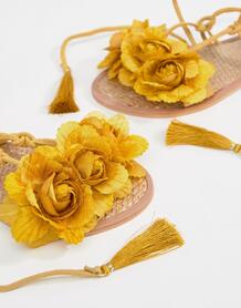 Кожаные сандалии с завязками и кисточками River Island - Желтый 1283567