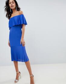 Платье миди с открытыми плечами и плиссировкой ASOS DESIGN - Синий 1281824