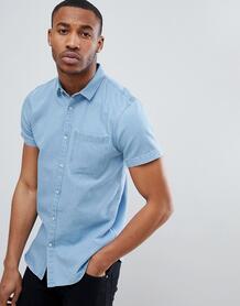 Голубая джинсовая рубашка классического кроя с короткими рукавами New New Look 1279614