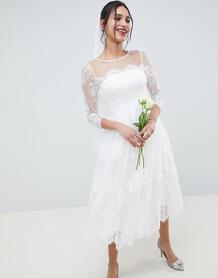 Кружевное платье миди с длинными рукавами ASOS EDITION Wedding - Белый 1222294
