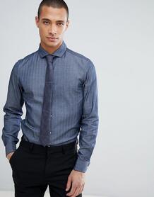 Темно-синяя облегающая рубашка с двойными манжетами и срезанным воротн ASOS DESIGN 1214155