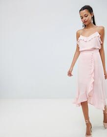 Шифоновая юбка миди с пуговицами и оборками ASOS DESIGN - Розовый 1289391