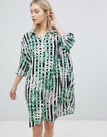Платье-рубашка в полоску с лиственным принтом QED London - Мульти 1268377
