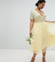 Платье миди с короткими рукавами и пайетками Maya Plus - Желтый 1265789