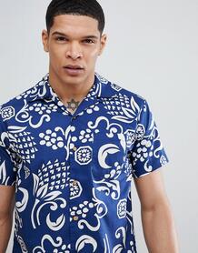 Рубашка с короткими рукавами и гавайским принтом Replay - Темно-синий 1204994