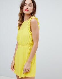 Платье мини с рюшами на рукавах Sisley - Желтый 1274034