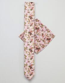 Галстук и платок для нагрудного кармана розового цвета с цветочным при ASOS DESIGN 1265191