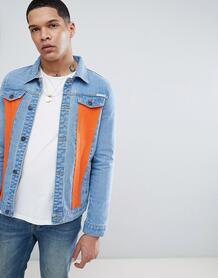 Выбеленная джинсовая куртка с оранжевыми вставками Liquor N Poker 1261534