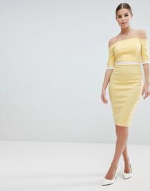 Платье-футляр со спущенными плечами и контрастной вставкой на талии Ve Vesper 1259238