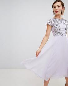 Платье миди с короткими рукавами и отделкой Frock & Frill - Фиолетовый Frock And Frill 1265316