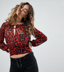 Блузка с леопардовым принтом и поясом Sacred Hawk - Красный 1239557