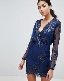 Облегающее платье с длинными рукавами AX Paris - Темно-синий 1254551