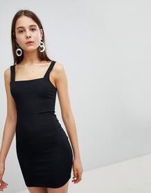 Платье мини в рубчик с квадратным вырезом New Look - Черный 1290571
