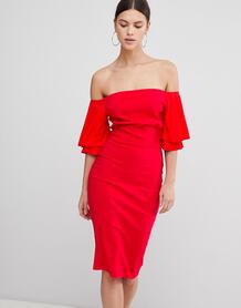 Платье с широким вырезом и короткими рукавами Vesper - Красный 1277949