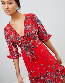 Чайное платье с цветочным принтом и завязкой Parisian - Красный 1235976