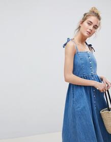 Выбеленное джинсовое платье миди на пуговицах ASOS DESIGN - Синий 1196587