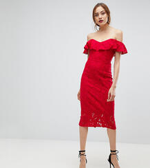 Кружевное платье-футляр с оборками Little Mistress Tall - Красный 1196774