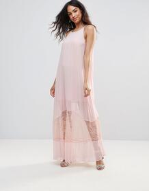 Полупрозрачное платье миди А-силуэта с кружевным низом BCBG - Розовый Bcbg Maxazria 1150246