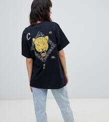 Черная oversize-футболка с принтом гепарда на спине Crooked Tongues 1277743