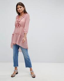 Удлиненная блузка с оборками Missguided - Розовый 1266005
