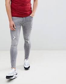 Серые супероблегающие джинсы с рваной отделкой Gym King - Черный 1264185