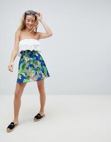 Короткая расклешенная юбка с тропическим принтом и поясом на шнурке AS ASOS DESIGN 1252954