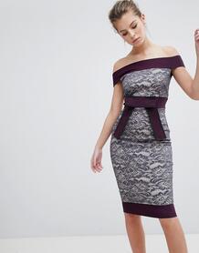 Кружевное платье с контрастной отделкой Vesper - Серый 1255806