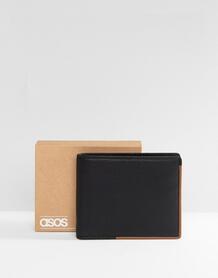 Черный кожаный бумажник со светло-коричневой подкладкой ASOS - Черный ASOS DESIGN 1142246