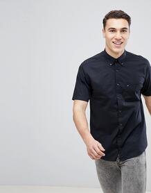 Черная поплиновая рубашка классического кроя с короткими рукавами и ло Tommy Hilfiger 1245156