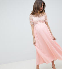 Платье макси с высоким воротом и кружевным лифом Queen Bee - Розовый 1265633