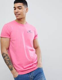 Розовая футболка с асимметричным краем и логотипом на груди и спине Ho Hollister 1256517