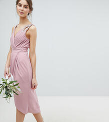 Платье миди с запахом и отделкой TFNC Tall - Розовый 1188544