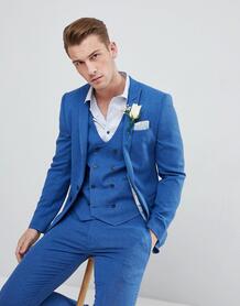 Ярко-синий супероблегающий фактурный пиджак SOS Wedding - Синий ASOS DESIGN 1149076