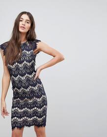 Платье миди с контрастным кружевом Ax Paris - Темно-синий 1227601
