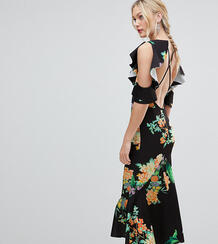 Платье миди с цветочным принтом, открытыми плечами и баской ASOS DESIG Asos Tall 1241396