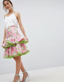Жаккардовая юбка миди с цветочным узором и оборками ASOS DESIGN 1224225