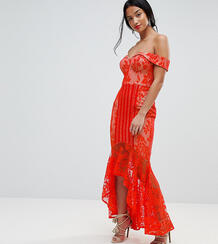 Кружевное платье миди с открытыми плечами Jarlo Petite - Оранжевый 1214579